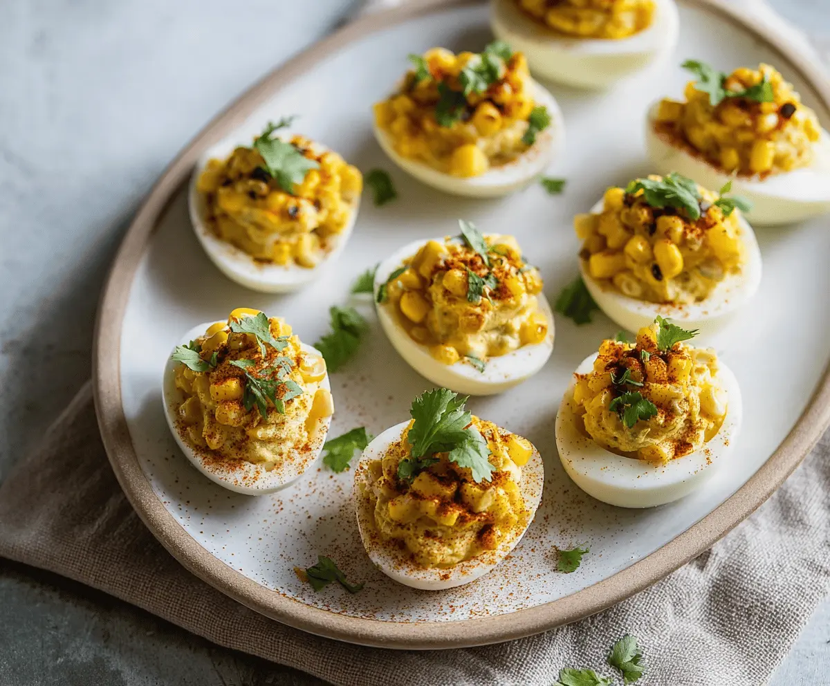 Delicious Street Corn Deviled Eggs with vibrant toppings and fresh herbs