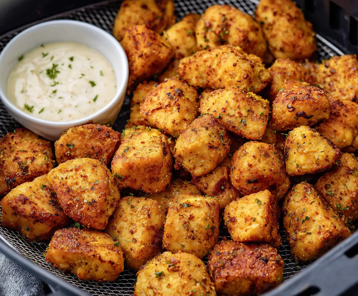 Crispy Air Fryer Chicken Bites served with fresh vegetables on a plate