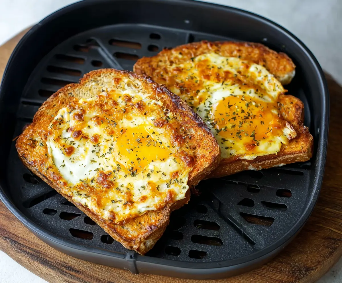 Delicious air fryer egg and cheese toast breakfast ready to serve.