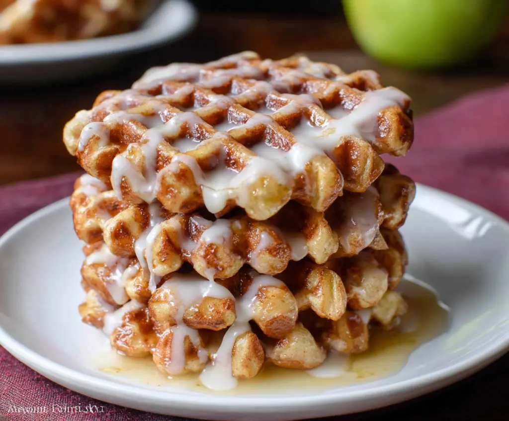 Delicious Apple Fritter Waffle Donuts topped with cinnamon sugar, perfect for breakfast or dessert.