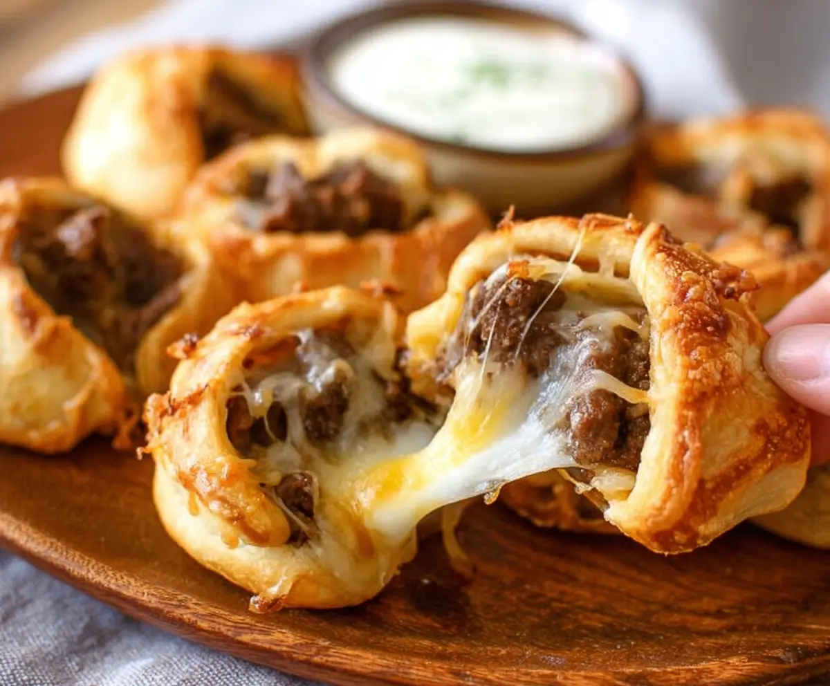 Delicious Beef and Cheese Crescent Ring Bites served fresh, perfect for appetizers or snacks.