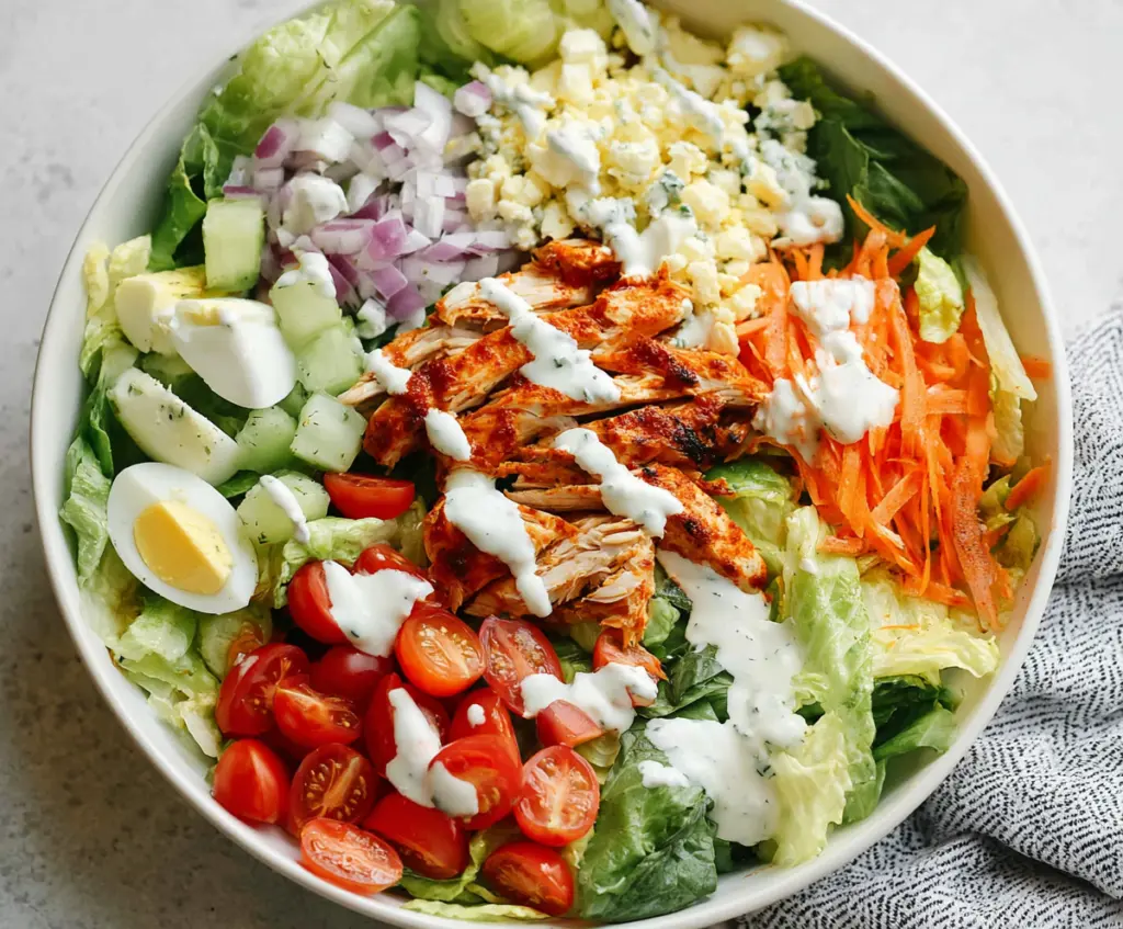 Delicious Buffalo Chicken Salad with fresh greens and spicy buffalo sauce for a flavorful healthy meal.