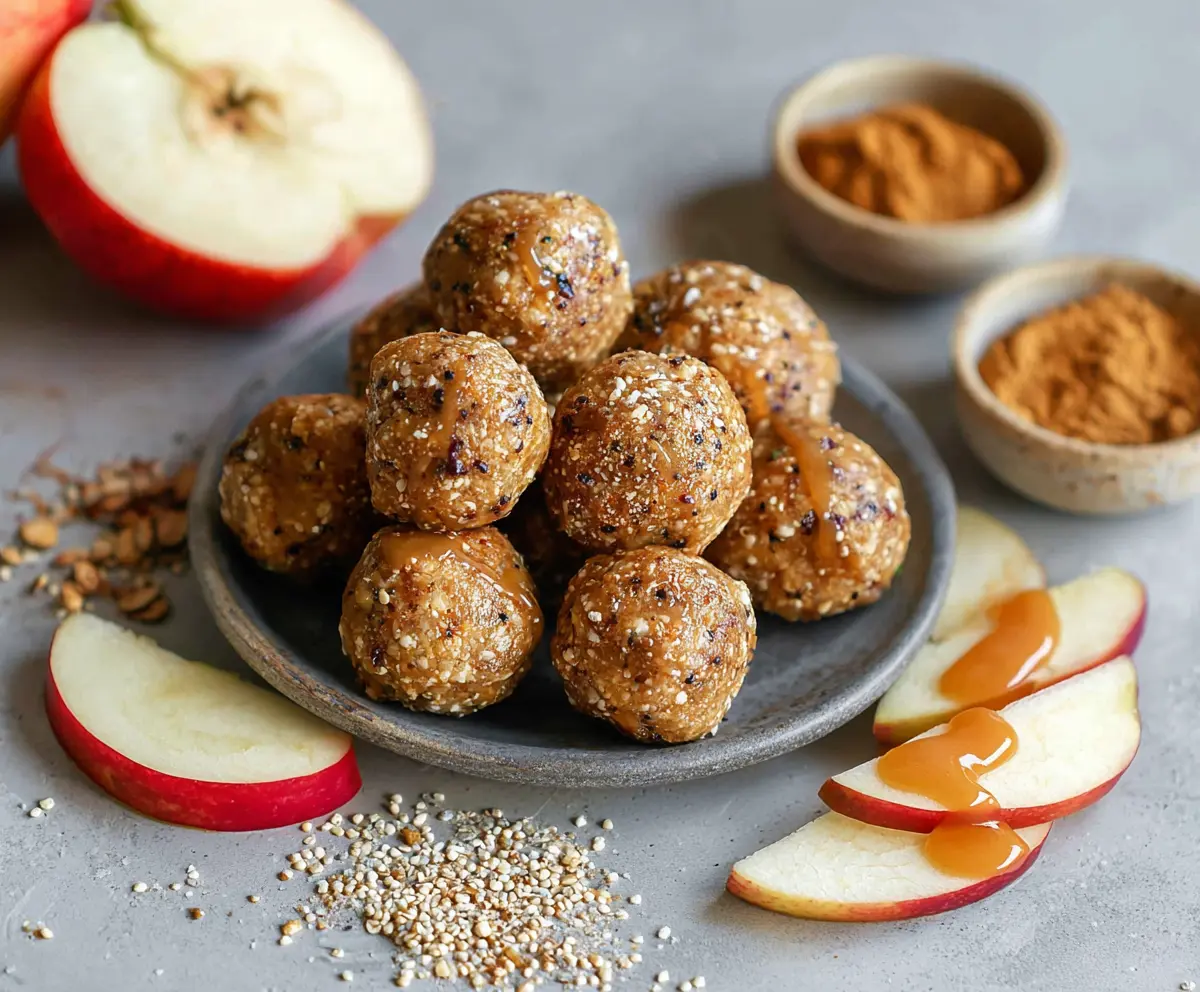 Delicious Caramel Apple Protein Bites on a plate, perfect for healthy snacking.