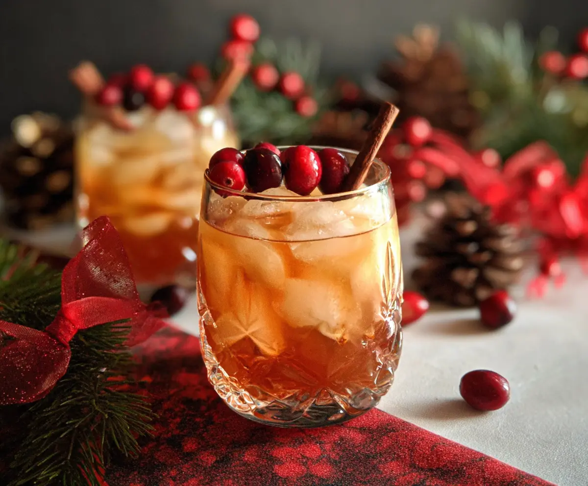 Festive Christmas Bourbon Cocktails garnished with cinnamon sticks and cherries for holiday celebration