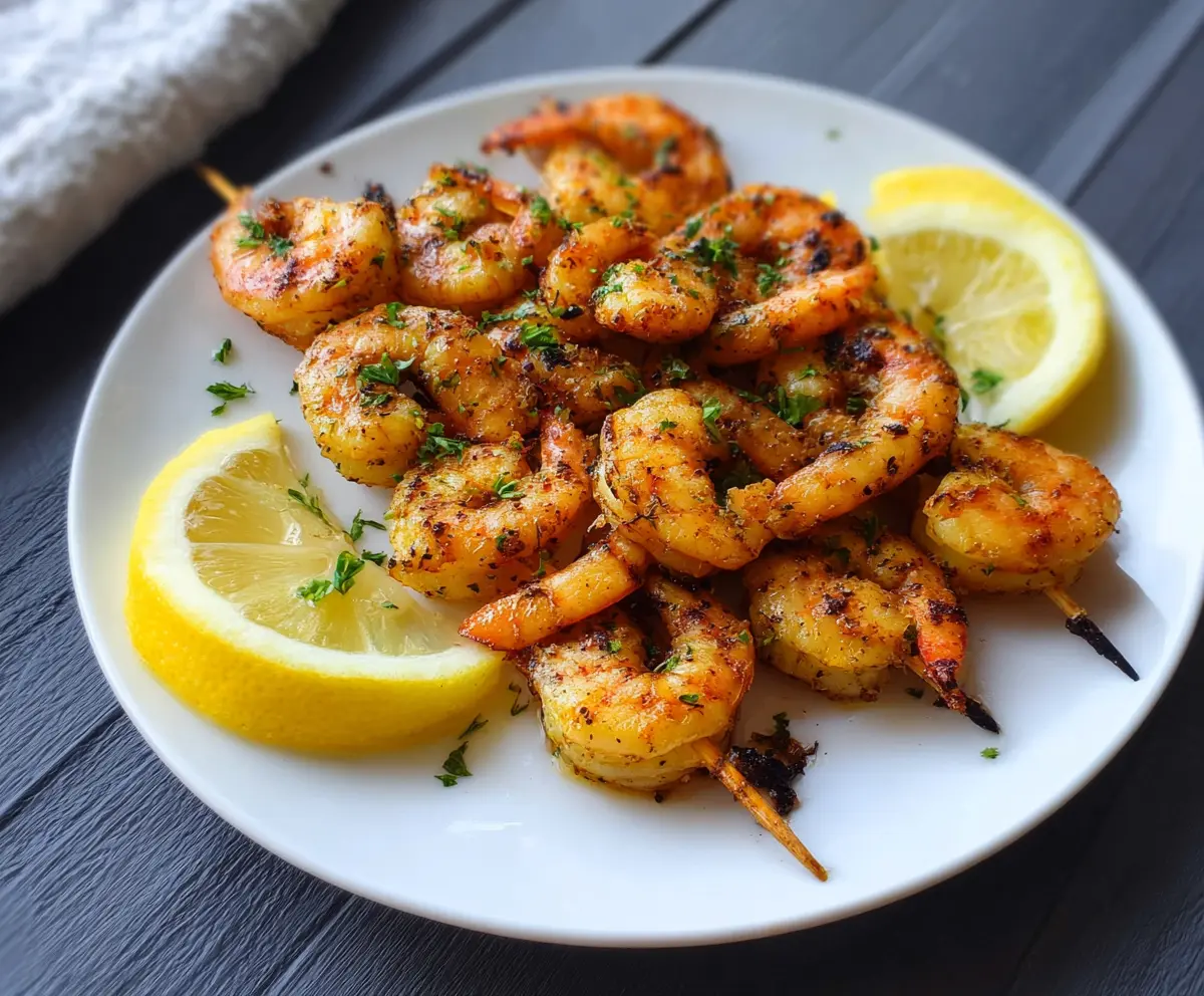 Delicious grilled lemon garlic shrimp served on a plate, perfect for seafood lovers.