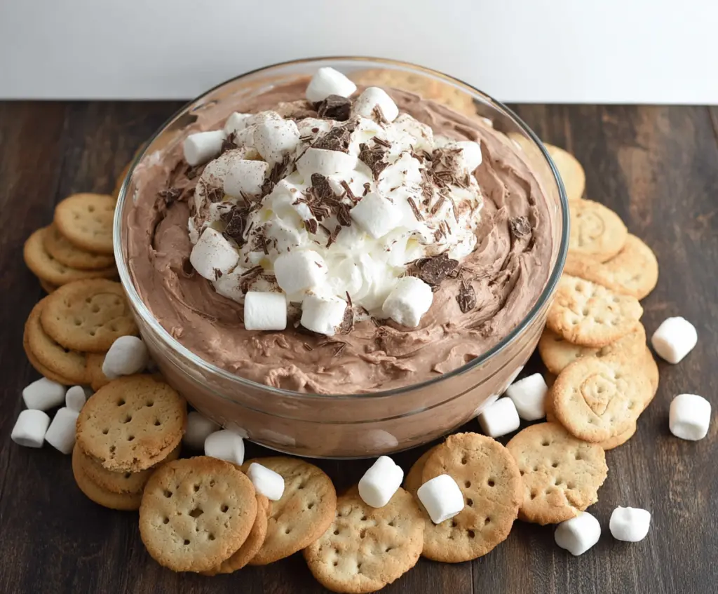 Creamy Hot Cocoa Cheesecake Dip served with cookies, perfect for dessert or party snacks.