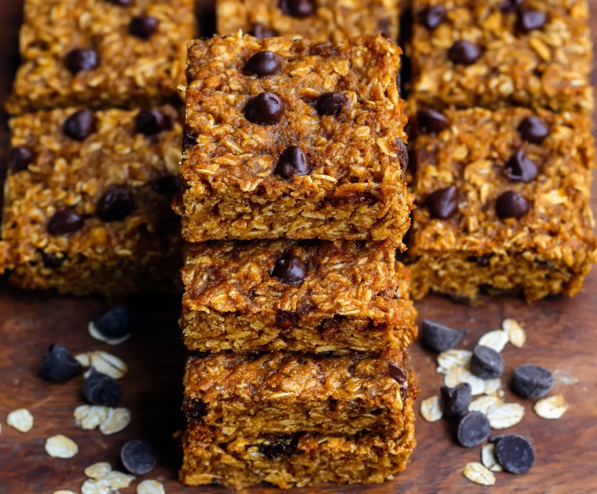 Delicious homemade pumpkin oatmeal bars with a golden crust, perfect for fall snacks.