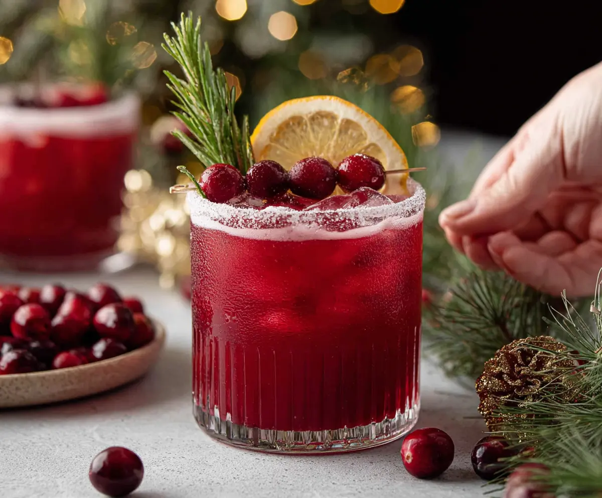 Festive Santa Spritz cocktail garnished with a cherry and mint leaves in a clear glass, perfect for holiday celebrations.