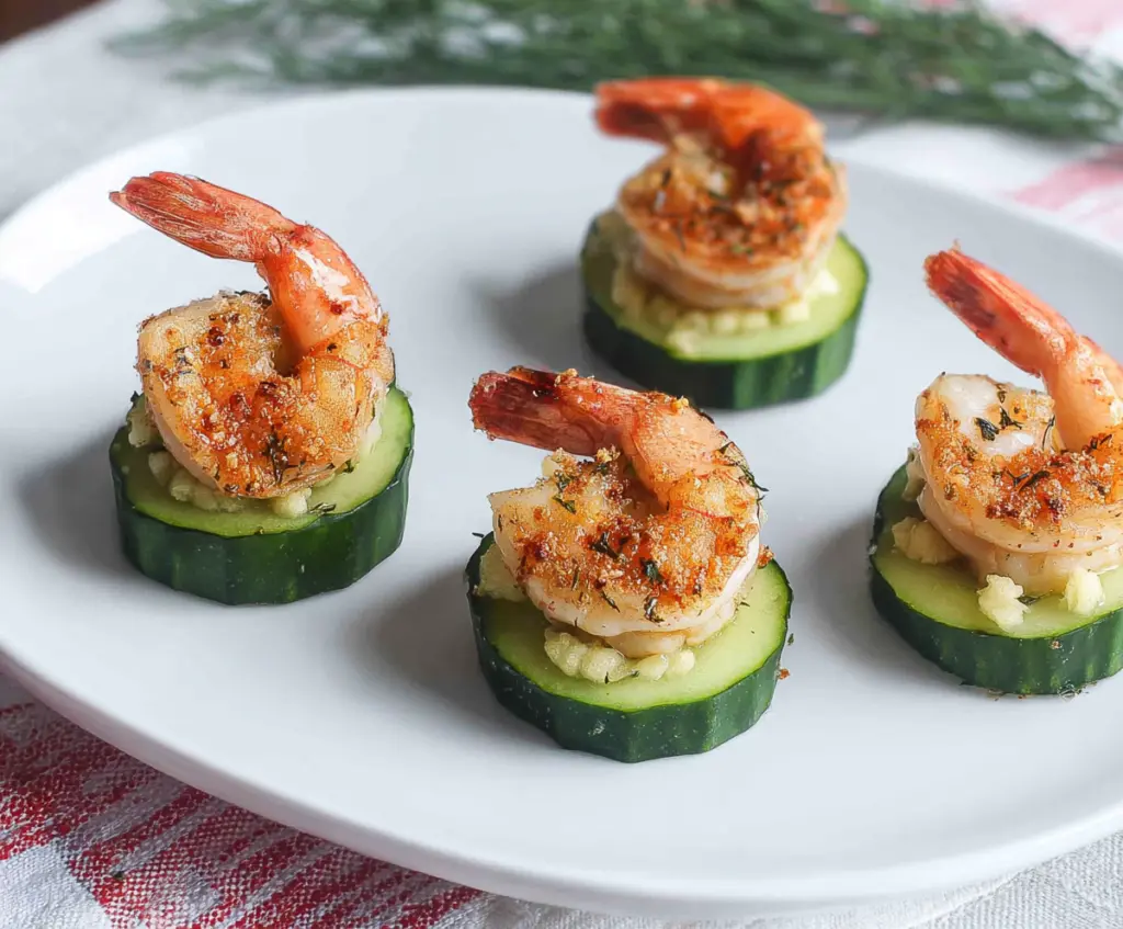 Delicious shrimp and cucumber bites served as a refreshing appetizer.