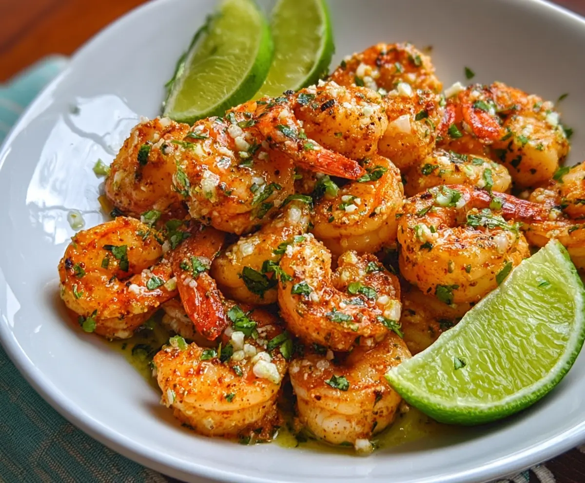 Succulent tequila lime shrimp served on a plate, garnished with fresh herbs, perfect for a flavorful seafood dish.