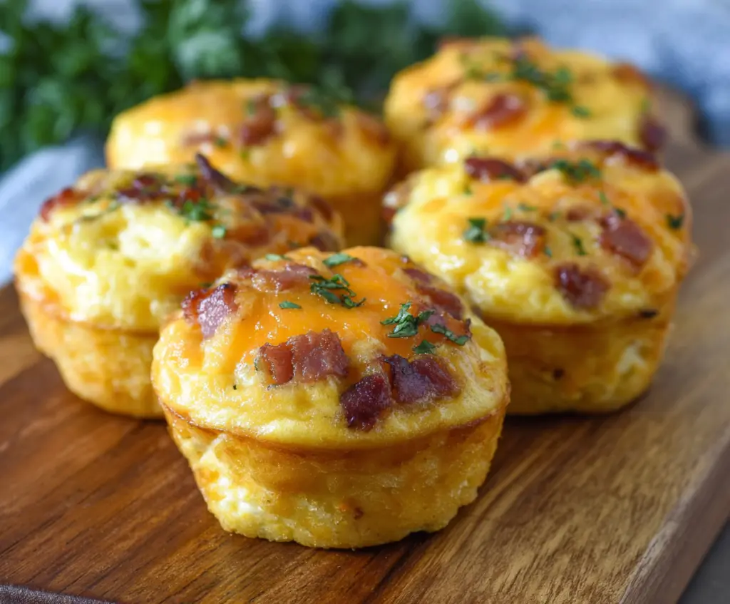 Delicious bacon, egg, and cheese muffins fresh out of the oven