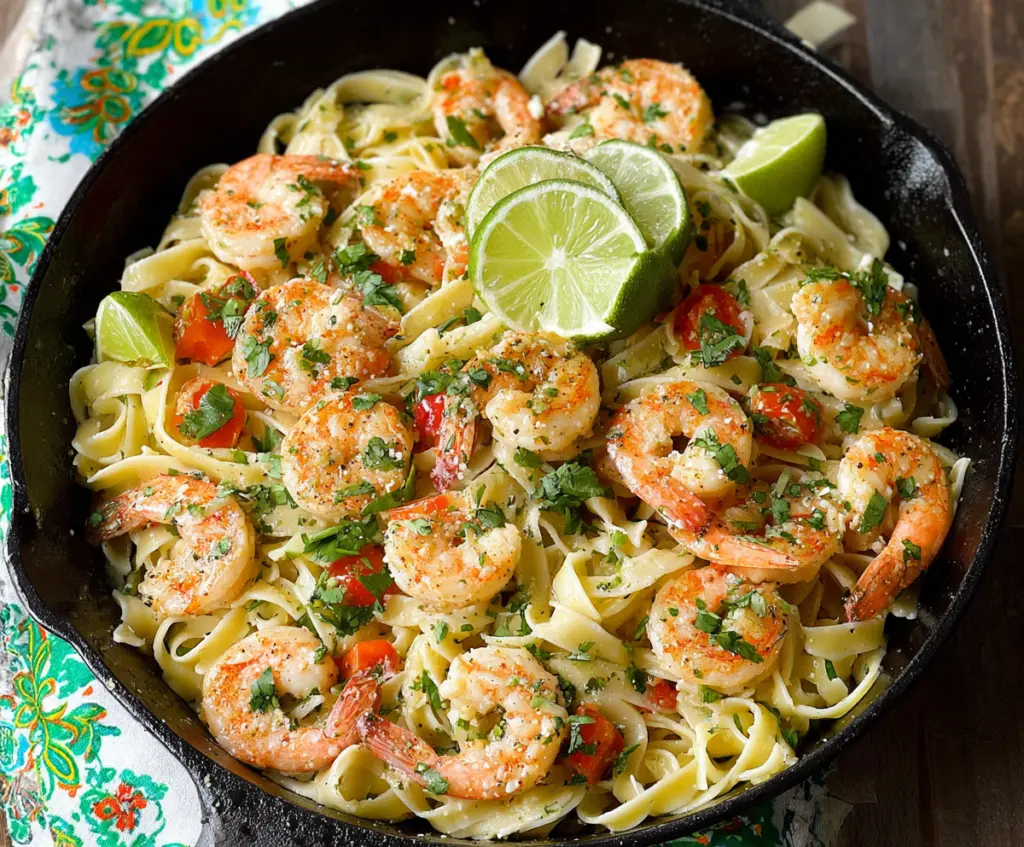 Delicious cilantro lime shrimp pasta with fresh herbs and zesty lime flavor.