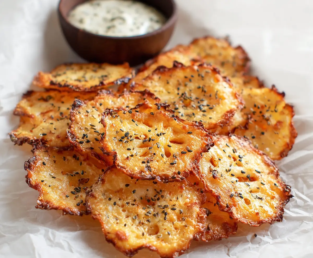 Baked cottage cheese chips with herbs, a healthy snack option.