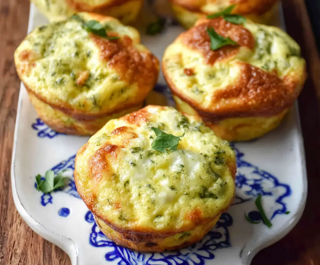 Healthy cottage cheese egg muffin topped with fresh herbs in a baking dish