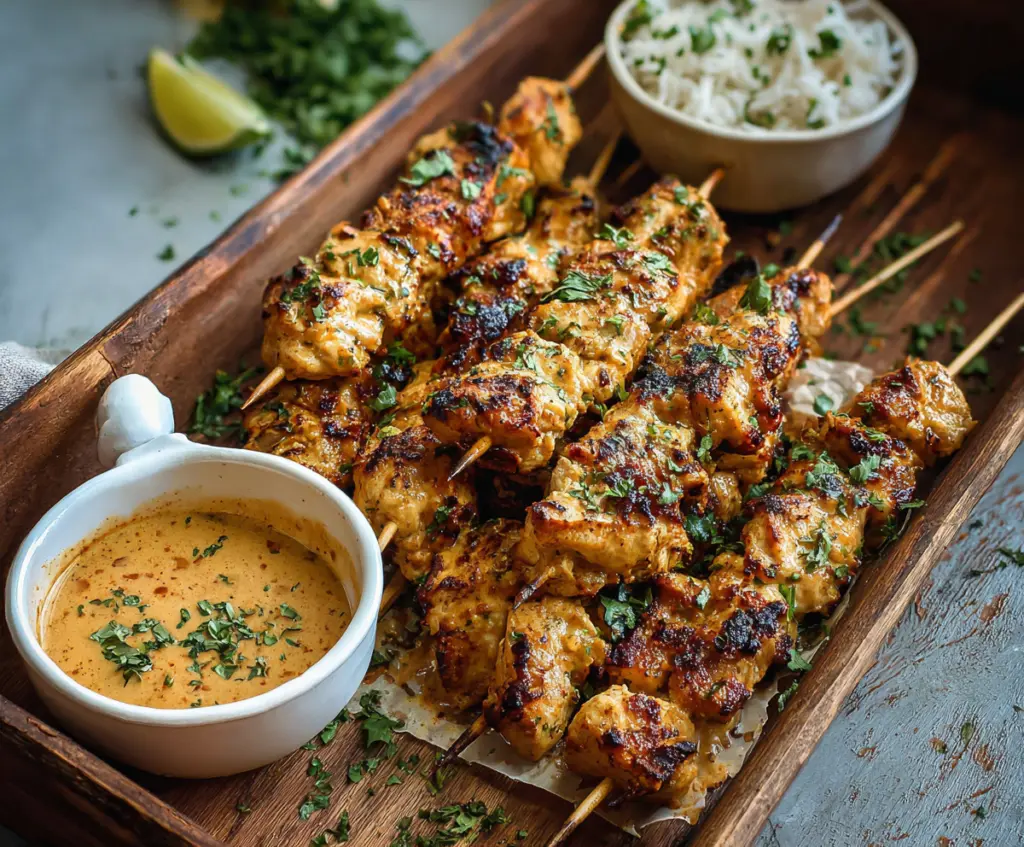 Juicy grilled chicken skewers topped with flavorful cowboy butter sauce for a perfect summer barbecue.
