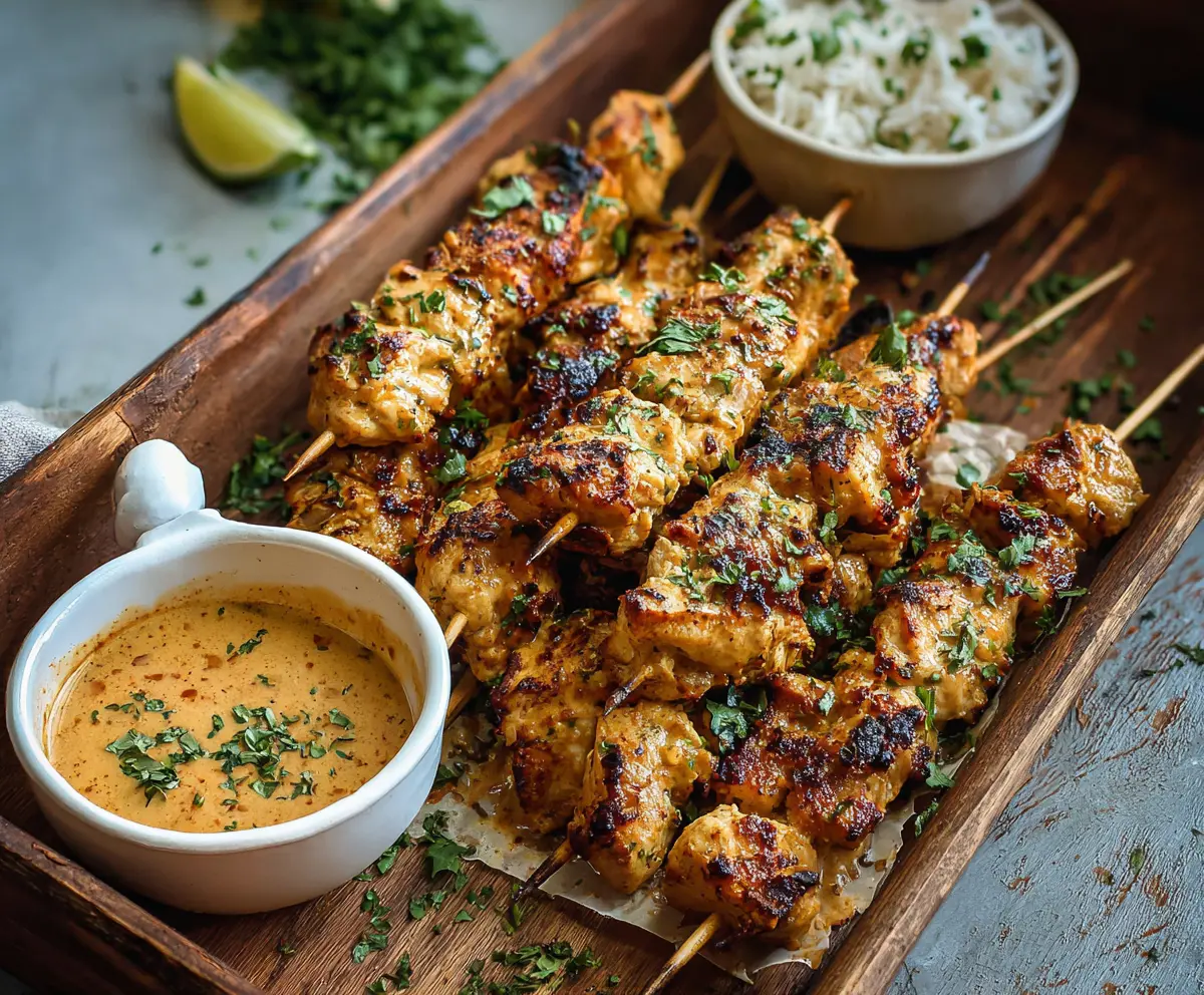 Juicy grilled chicken skewers topped with flavorful cowboy butter sauce for a perfect summer barbecue.