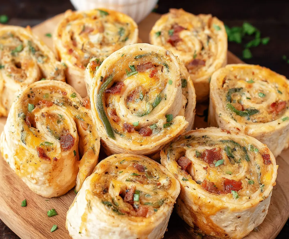 Delicious Crack Chicken Pinwheels fresh out of the oven garnished with herbs