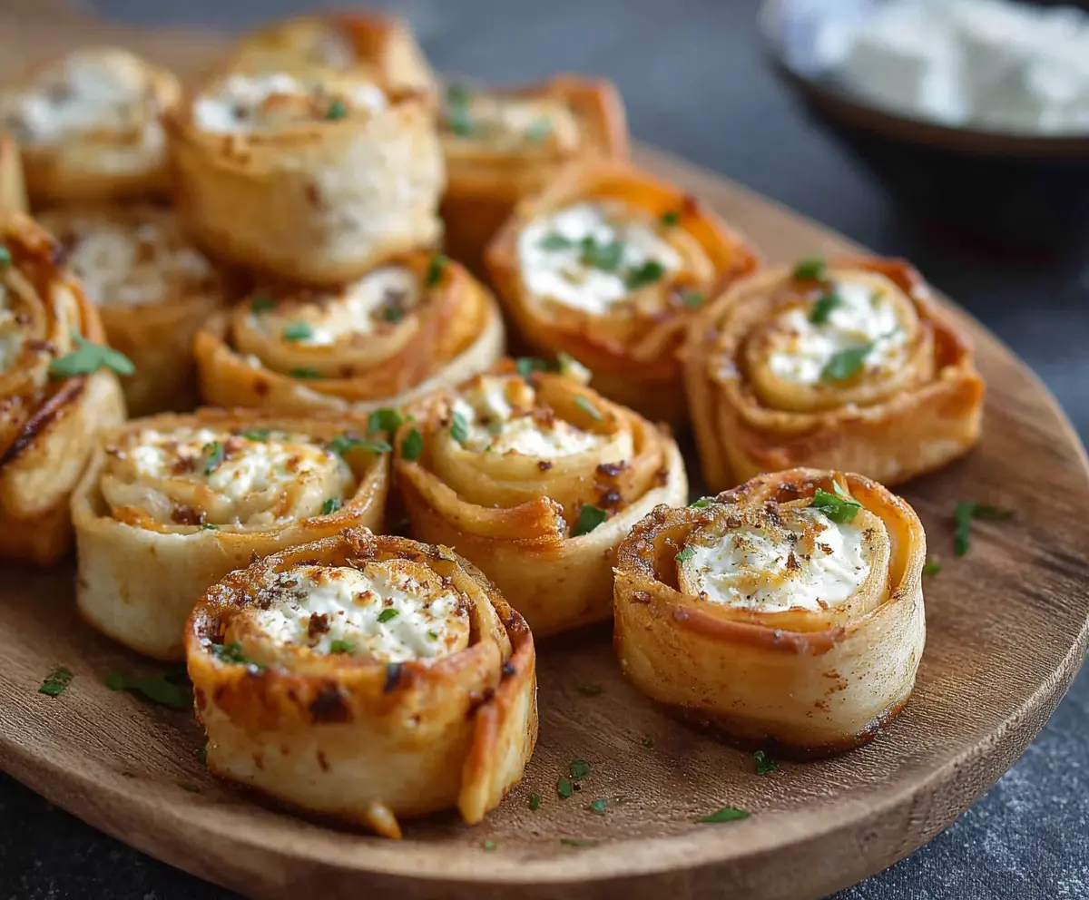 Cream Cheese Tortilla Bites topped with fresh herbs and served as a delicious appetizer.