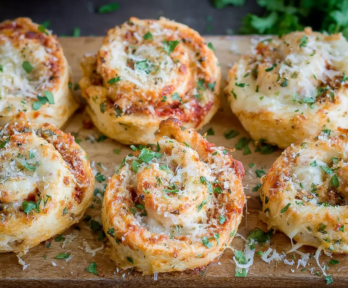 Garlic Parmesan Chicken Pinwheels with crispy golden crust on a plate