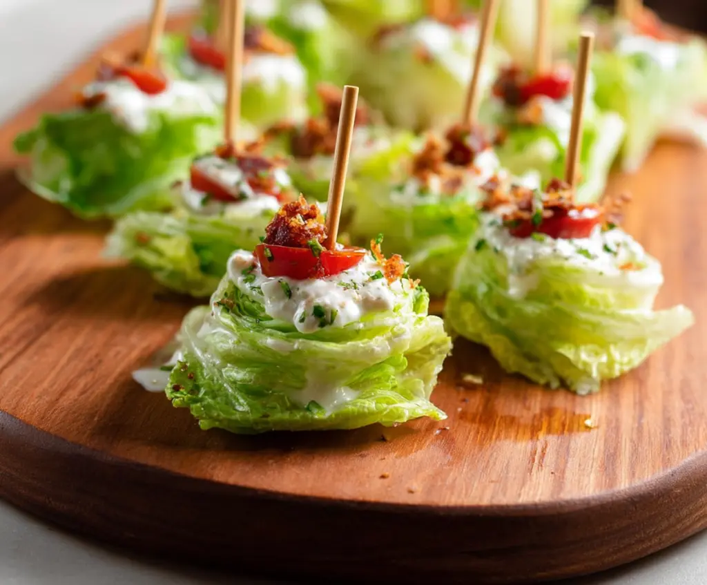 Delicious Lettuce Wedge Bites with creamy dressing and fresh herbs.