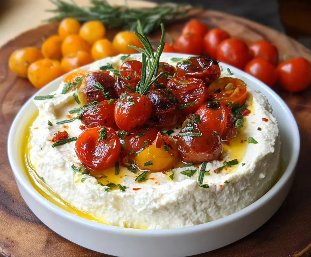 Creamy whipped cottage cheese topped with fresh tomatoes, perfect for a savory snack or appetizer.