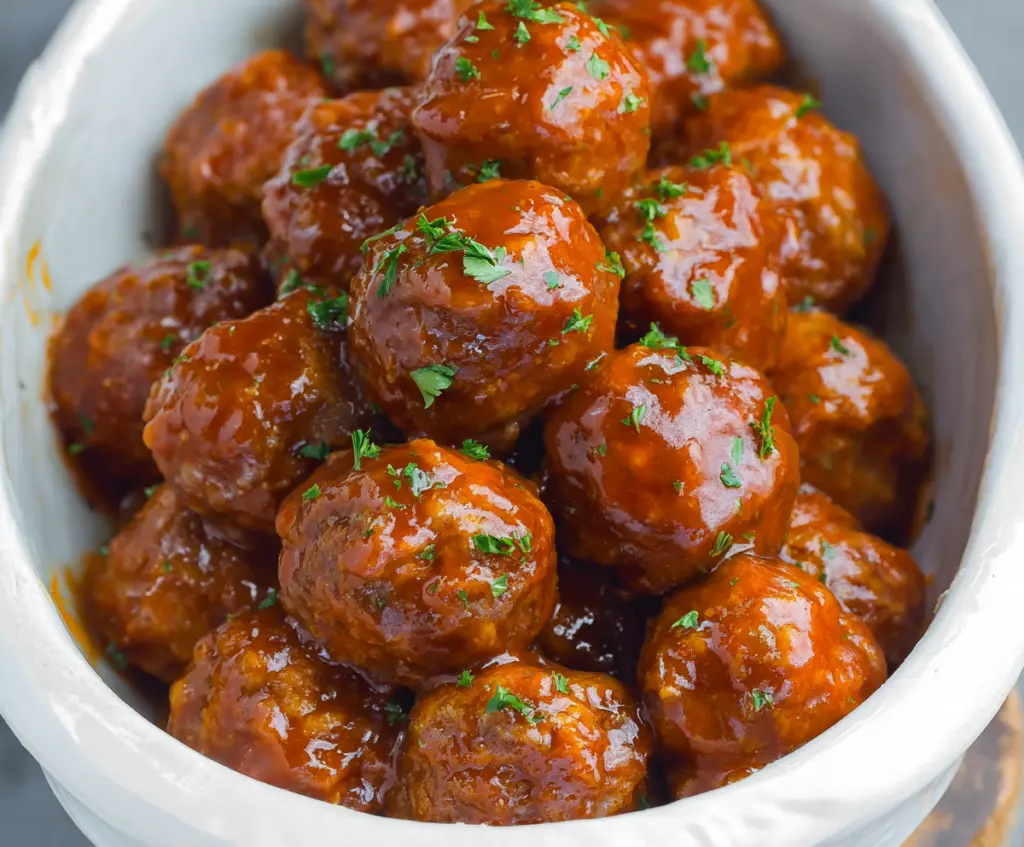 Delicious slow cooker honey buffalo meatballs served with a side of fresh vegetables