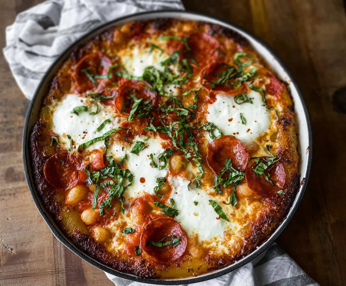 Delicious gnocchi pizza topped with melted cheese and fresh herbs.