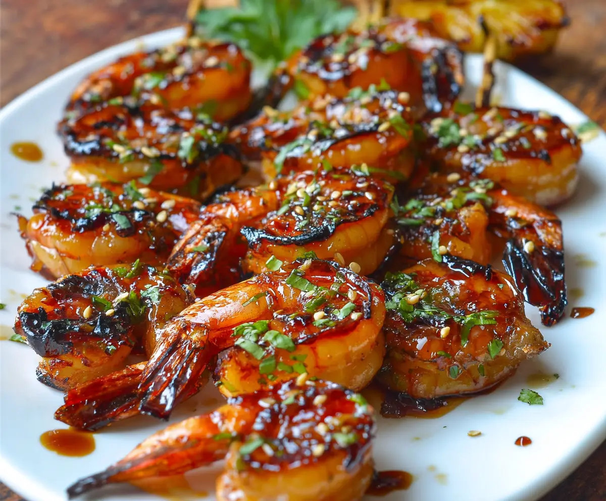 Delicious grilled teriyaki shrimp recipe with savory sauce and perfect char marks.