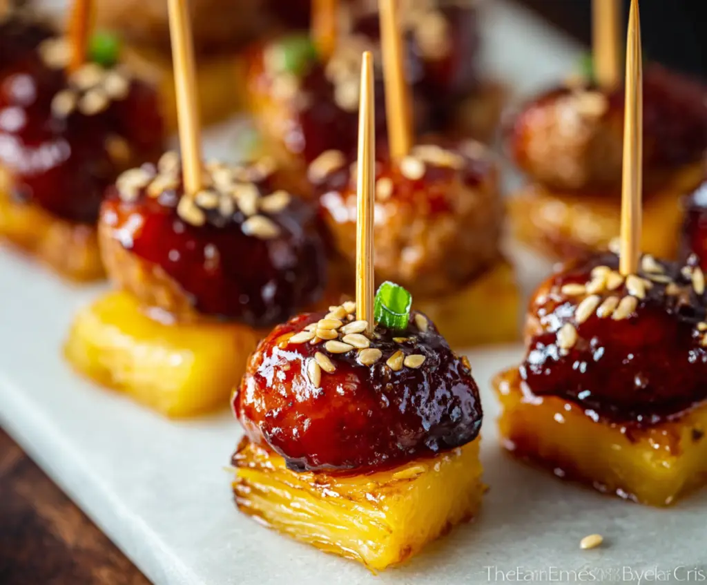 Delicious Sausage Pineapple Bites served on a platter, perfect for appetizers or parties.