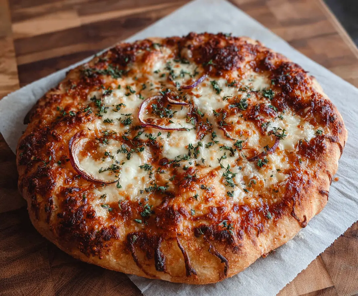 Homemade sourdough pizza crust topped with fresh ingredients on a baking tray.