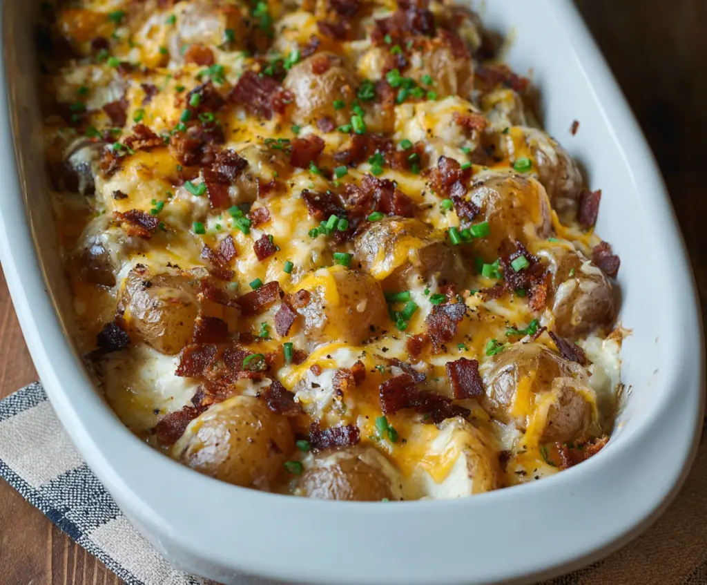 Delicious Cheesy Mississippi Mud Potatoes with melted cheese and savory toppings.