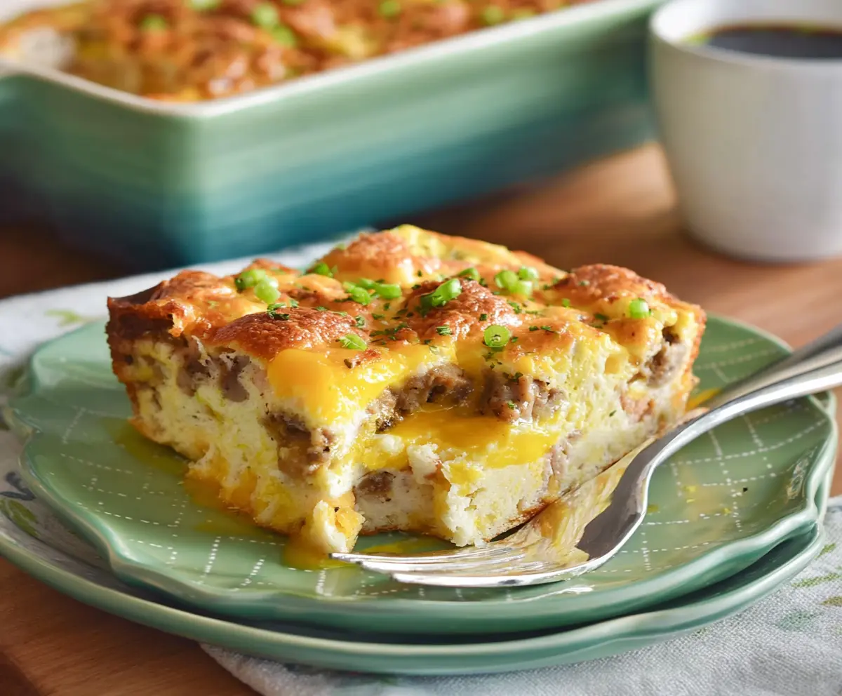Delicious Easter Breakfast Casserole with eggs, cheese, and vegetables ready to serve.