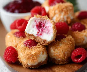 Delicious Raspberry Cheesecake Bites on a platter, showcasing creamy cheesecakes topped with fresh raspberries.