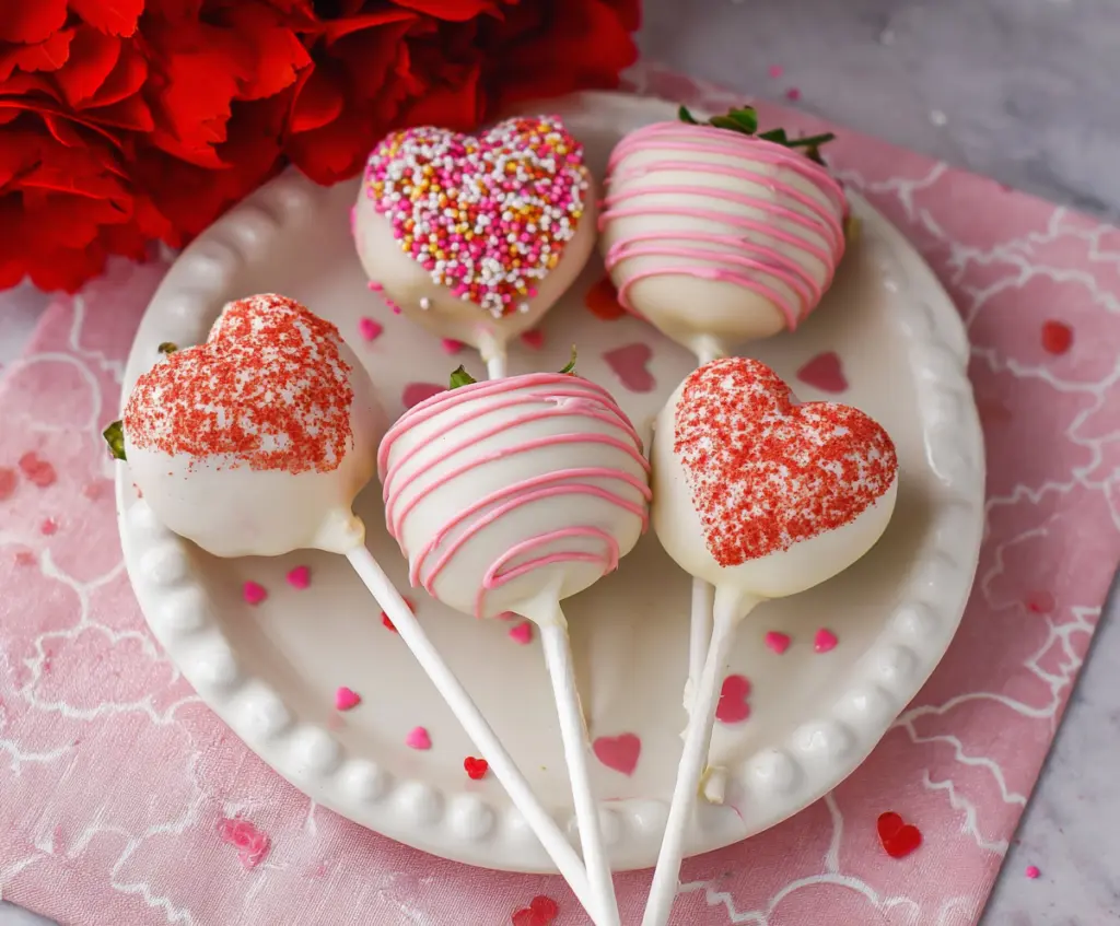 Delicious strawberry heart-shaped cake pops for special occasions.