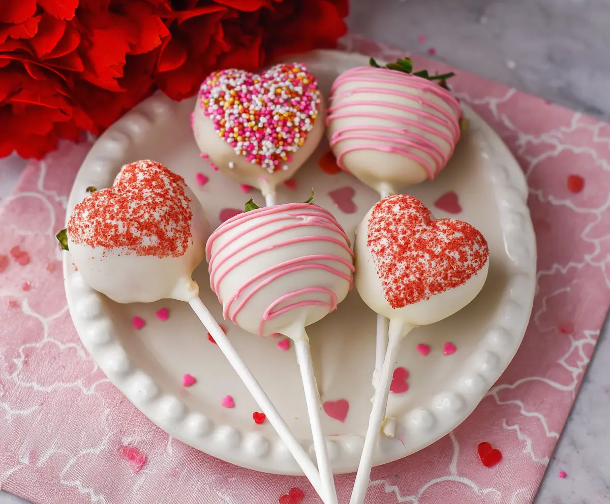 Delicious strawberry heart-shaped cake pops for special occasions.