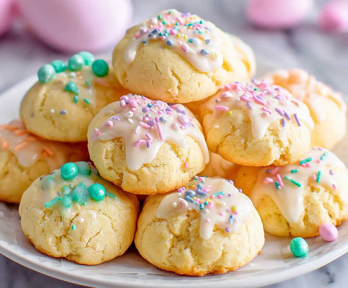 Delicious Italian Easter cookies on a festive plate, featuring colorful decorations and traditional Italian baking style.