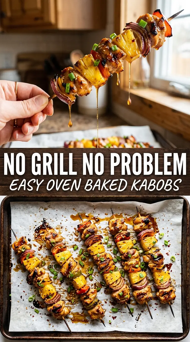 Baked Pineapple Chicken Kabobs caramelized tropical skewers