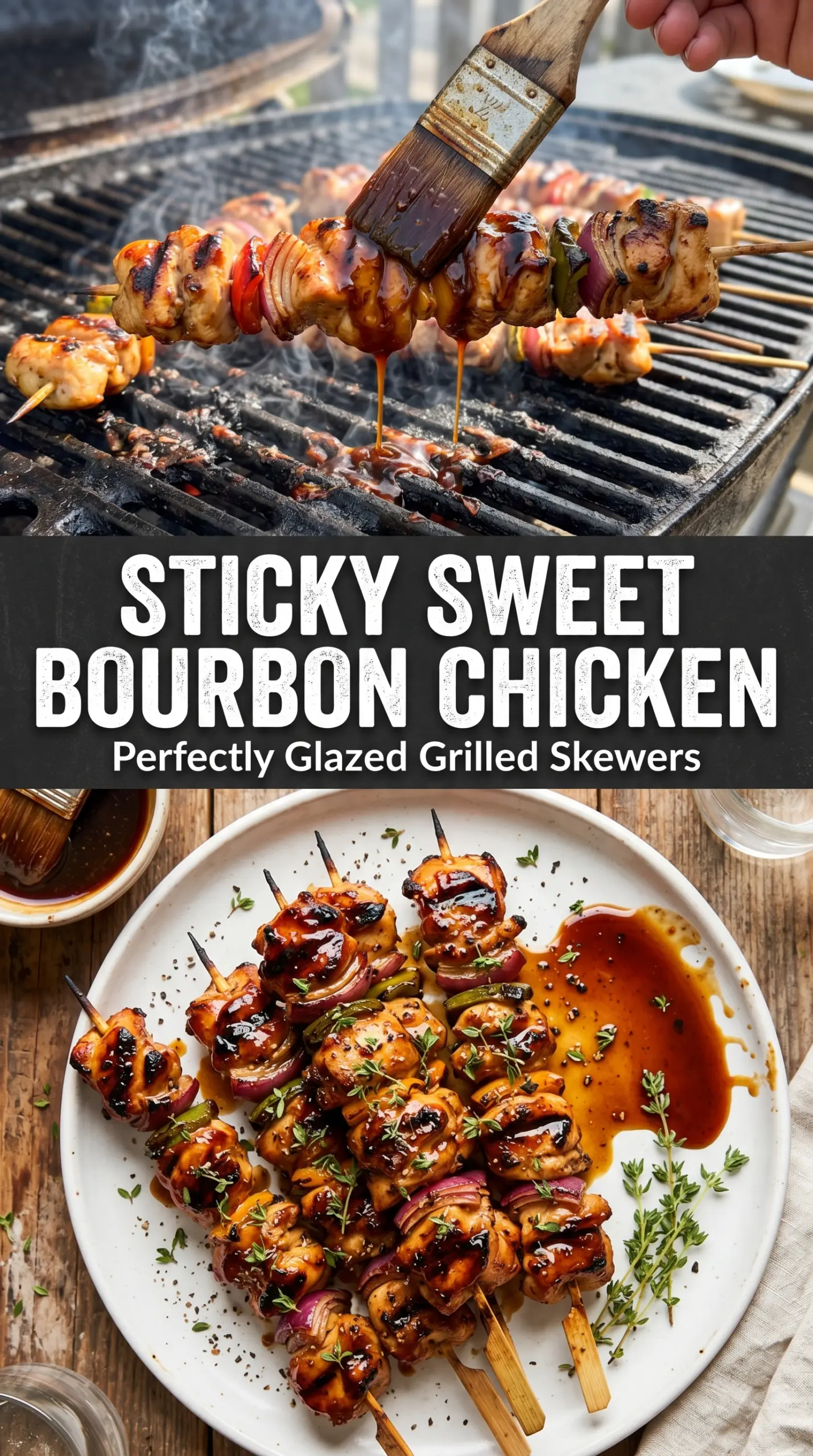 Marinated grilled chicken skewers charred