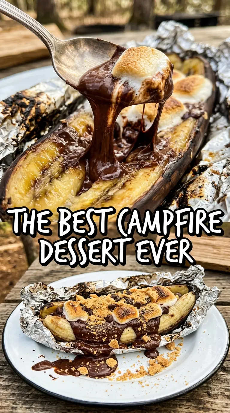 Campfire Banana Boats melted chocolate marshmallows