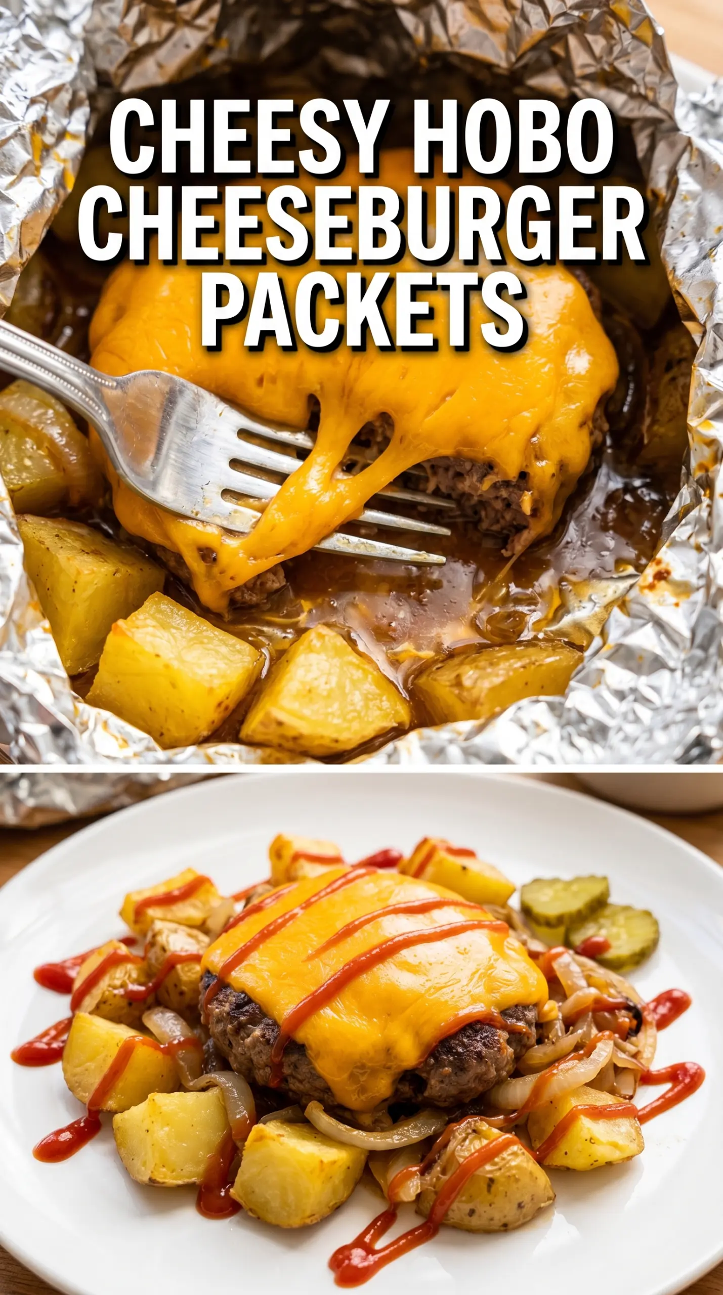 Campfire Cheeseburger Hobo Packets cheesy potato-packed