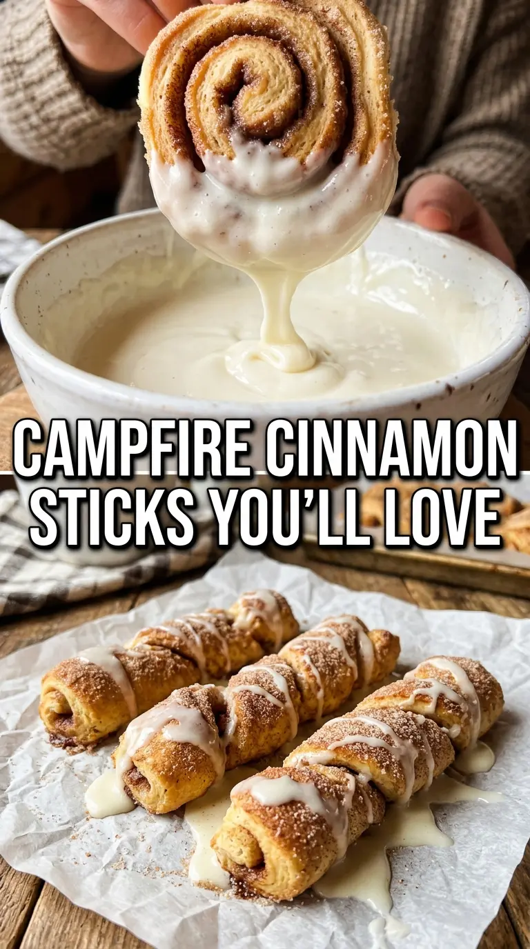 Campfire Cinnamon Roll Ups On A Stick, gooey cinnamon, campfire dessert