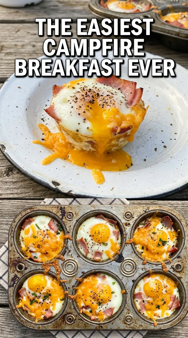 Campfire Egg Cups with Ham golden baked breakfast