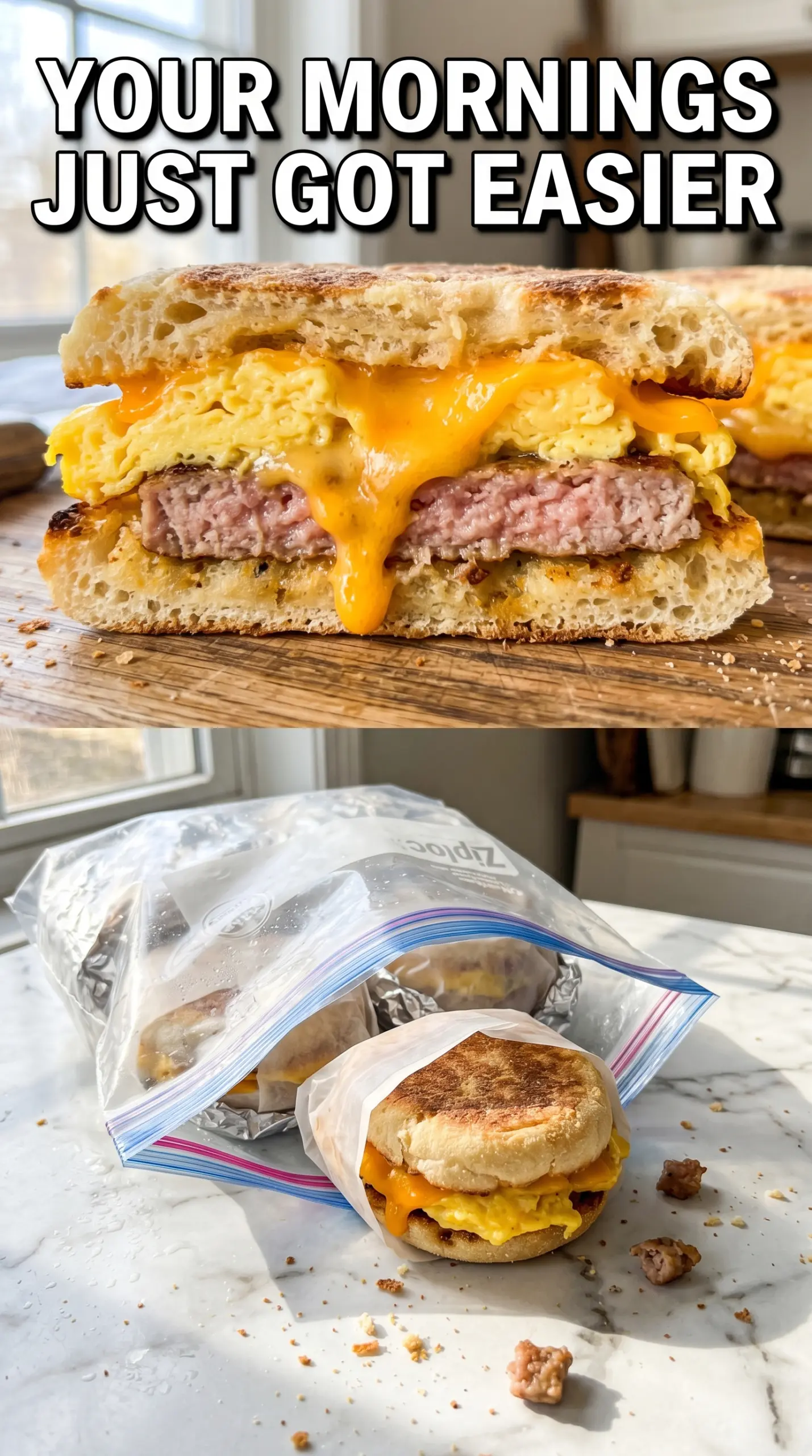 Breakfast burrito or sandwich with eggs and bacon