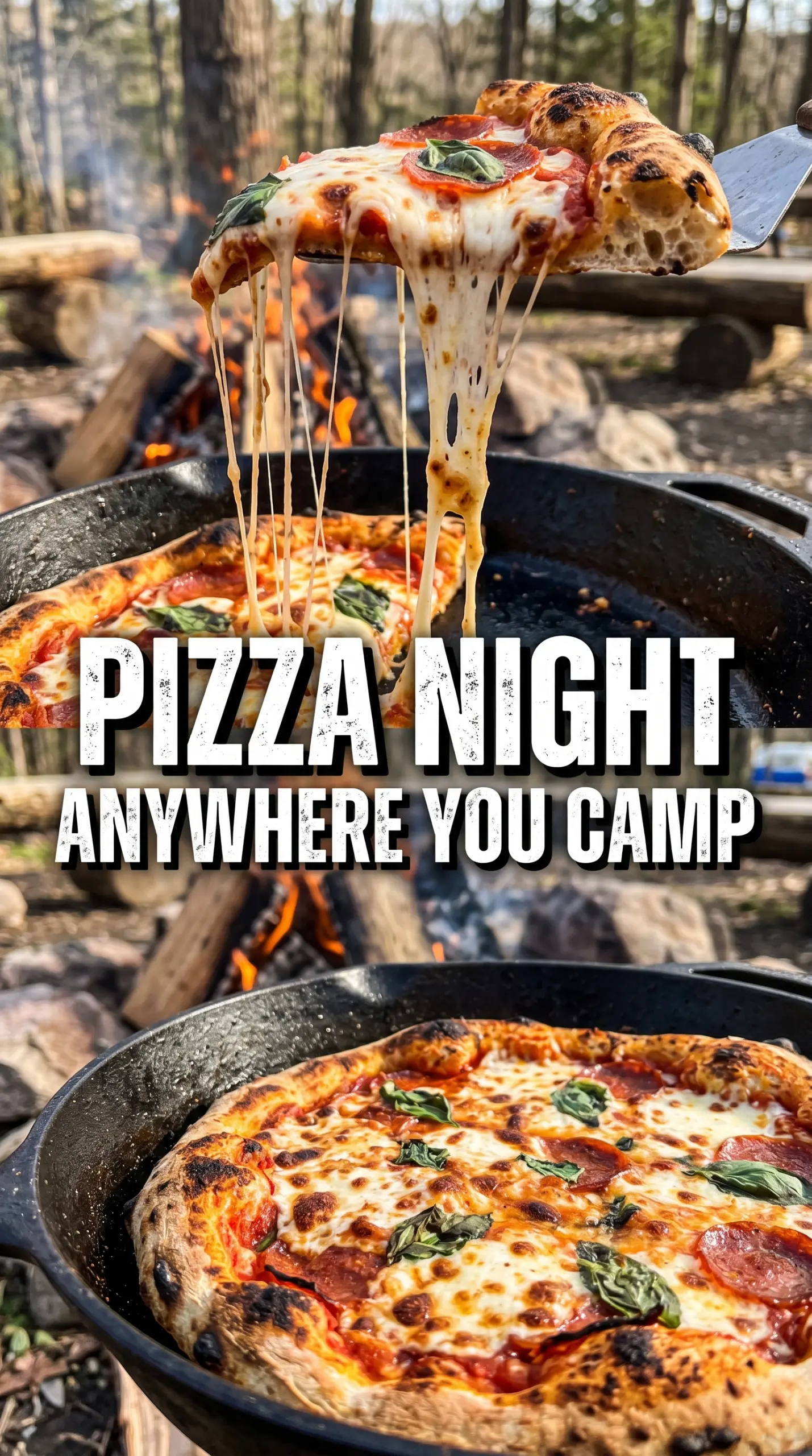 Grilled Campfire Pizza charred crust, bubbly cheese, smoky