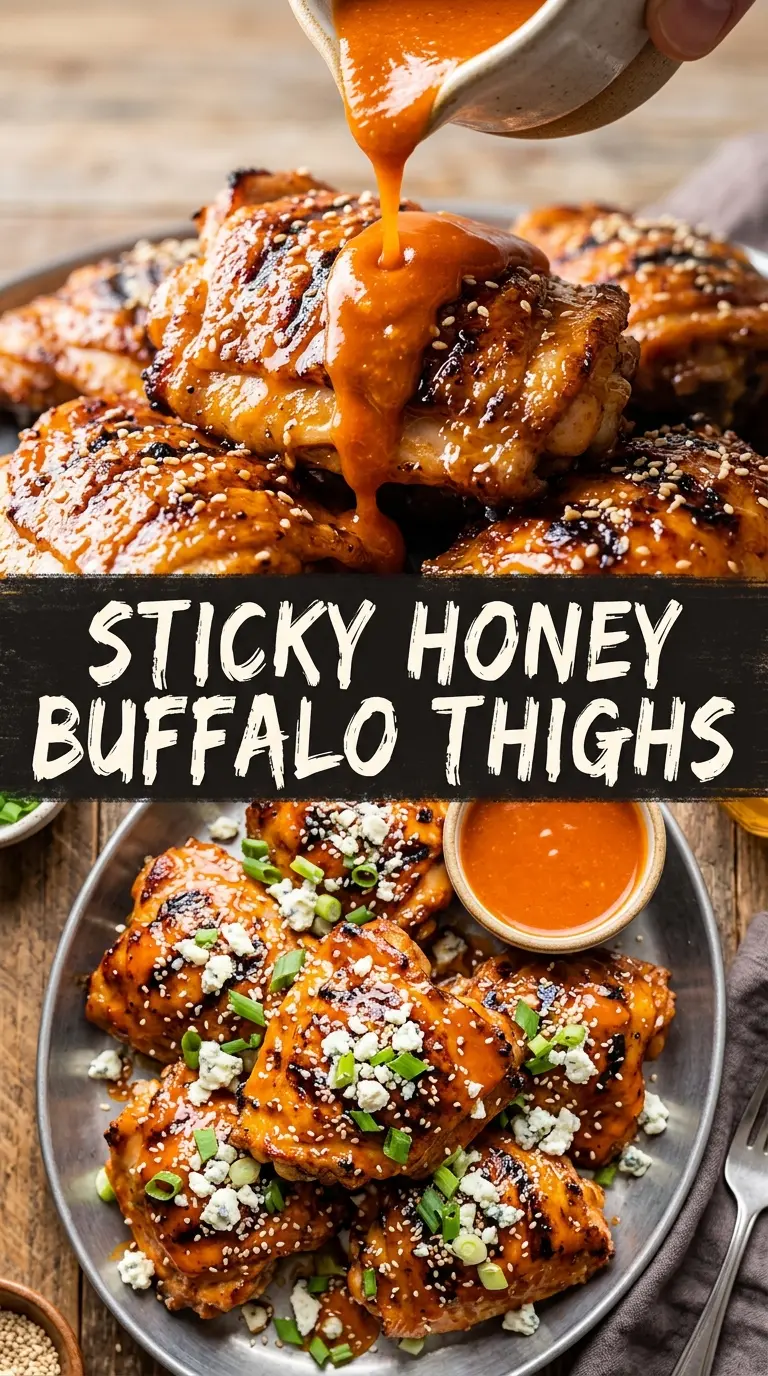 Grilled Honey Buffalo Chicken Thighs sticky spicy grilled