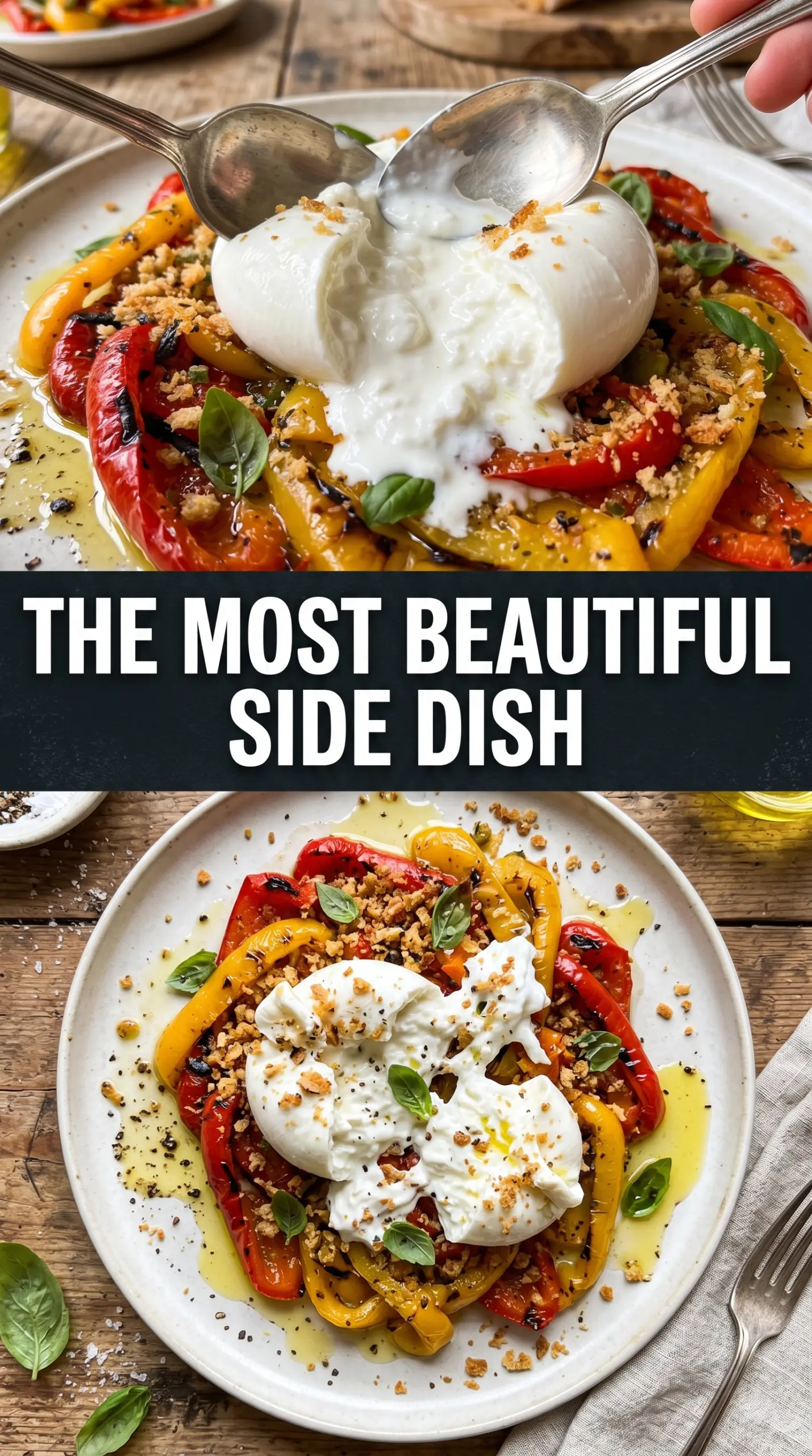 Grilled Marinated Peppers with Burrata and Breadcrumbs charred creamy crisp