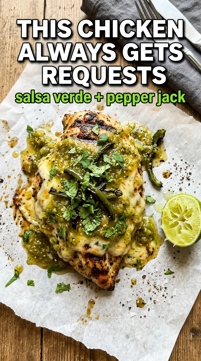 Grilled Salsa Verde Pepper Jack Chicken tangy cheesy grilled
