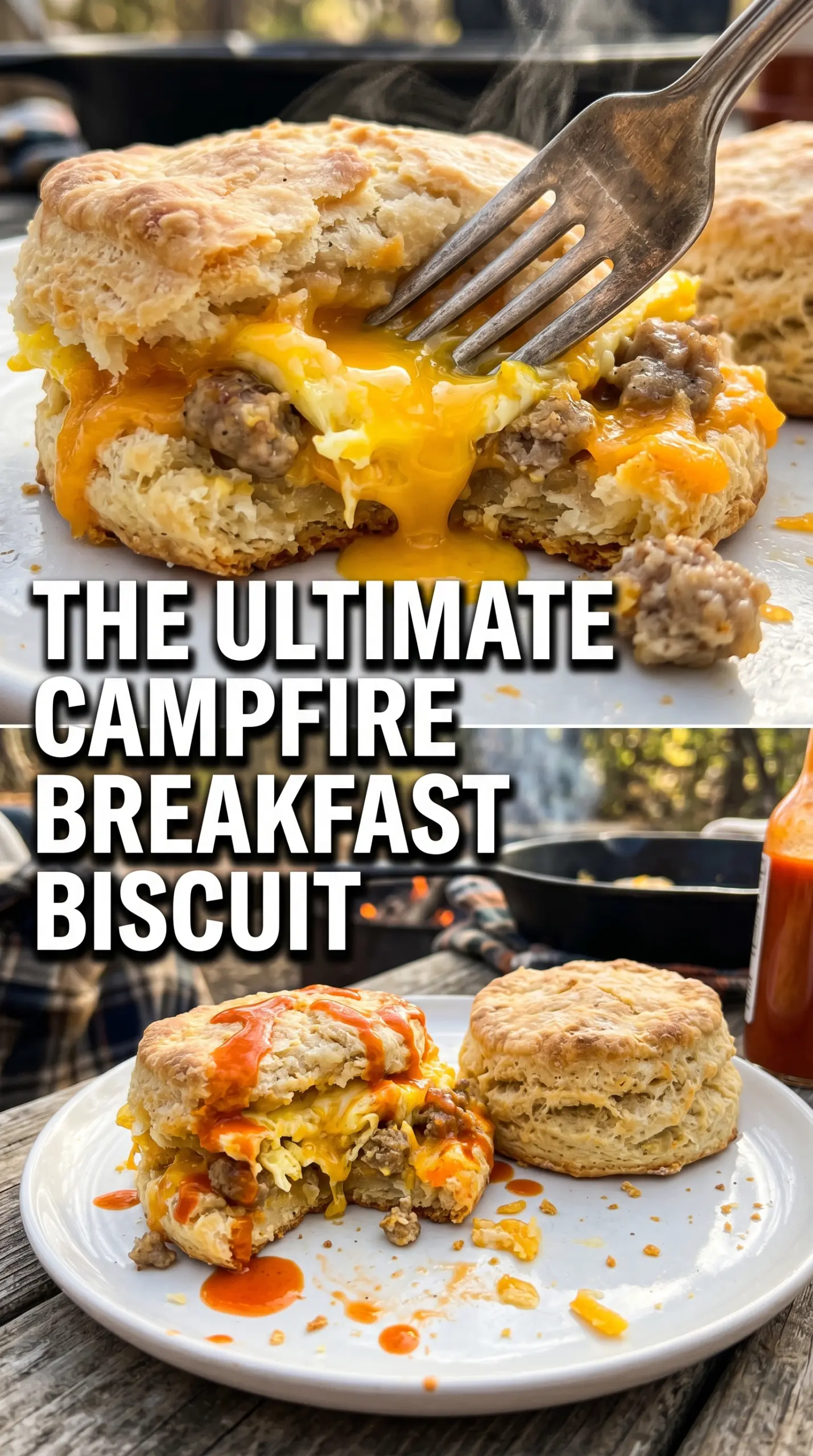 Loaded Breakfast Biscuits fluffy biscuit sandwich with eggs sausage gravy