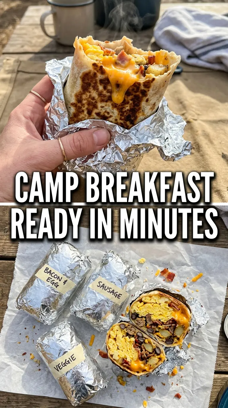 Breakfast burrito or sandwich with eggs and bacon