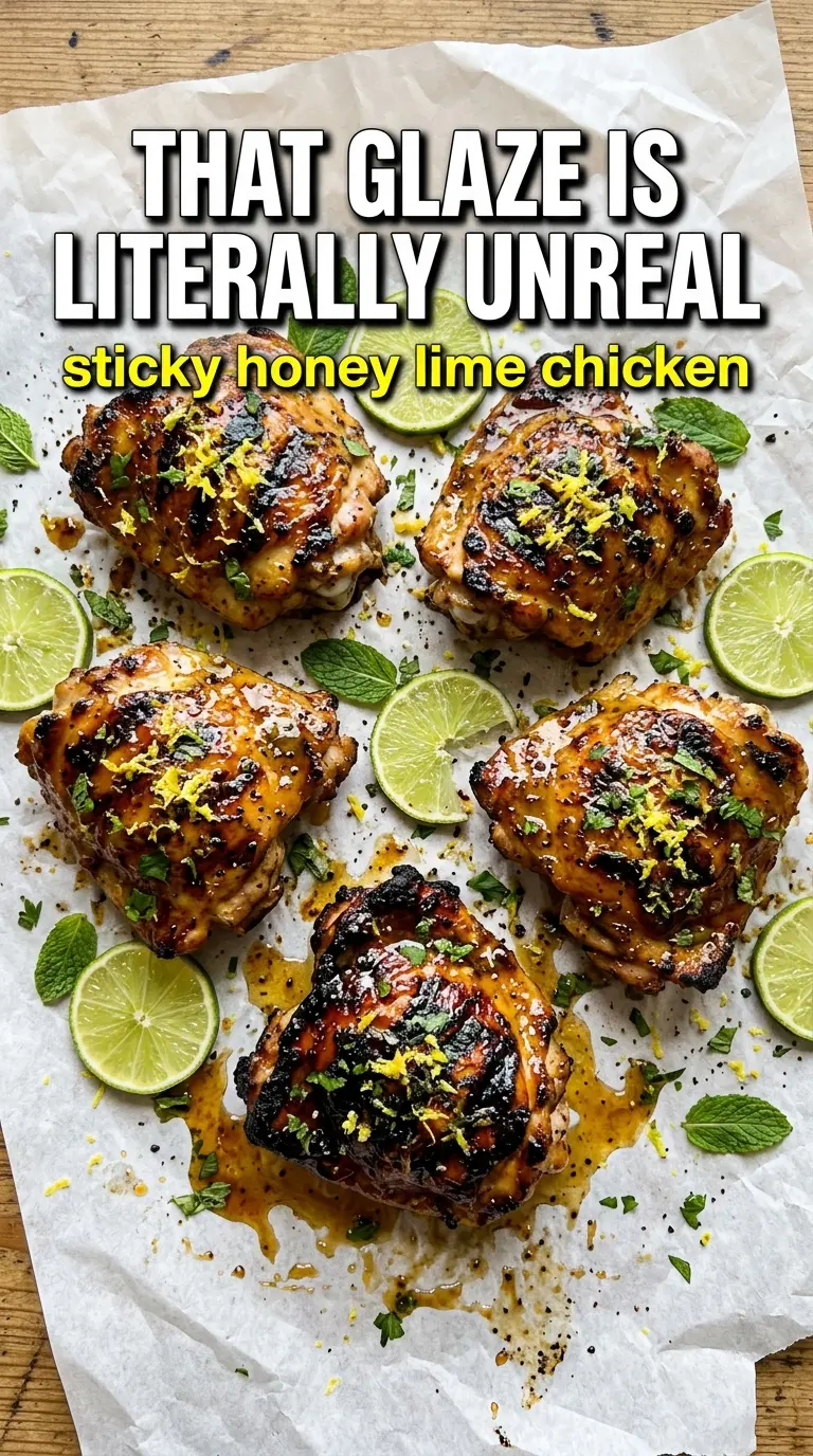 Sticky Honey Lime Grilled Chicken, caramelized glaze, citrusy grilled